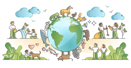 Biodiversity and environmental animal species protection outline concept, transparent background. Various mammals wildlife preservation with natural habitat respect and care illustration.