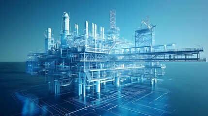 Fototapeta premium Futuristic Offshore Oil Platform in a Digital Landscape