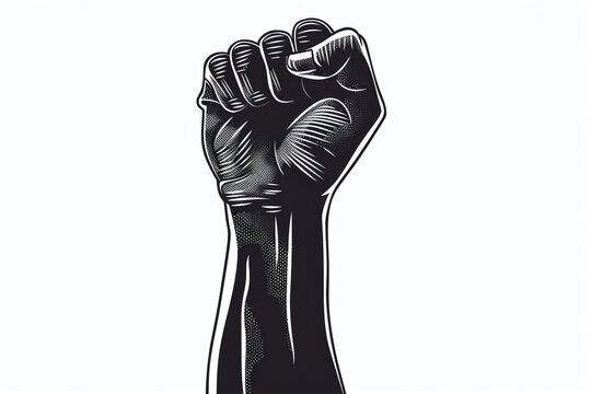 Male fist illustration on a white background. International  Day. Concept banner for the presentation of the fight for your rights, justice and equality with space for text
