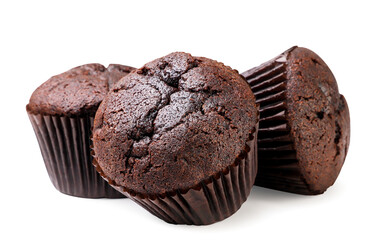 Chocolate muffins close-up on a white. Isolated