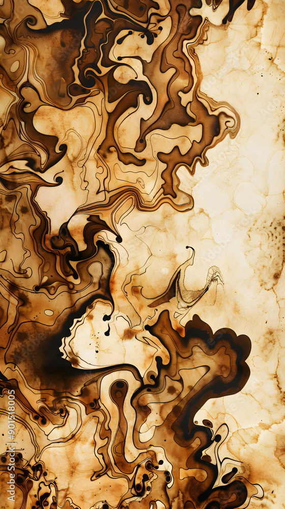 Poster abstract swirls of brown and black create a unique texture, reminiscent of organic forms or smoke pa