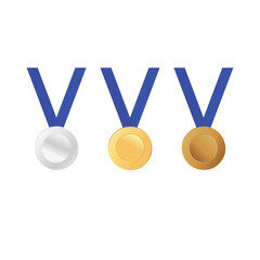 Olympics medals gold, silver , bronze with ribbons