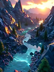 3d rendered low poly illustration of a landscape