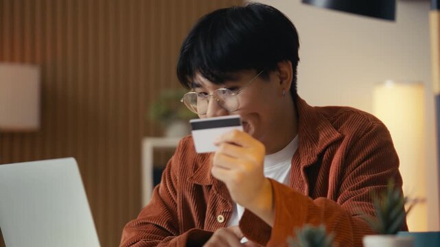 Young Asian man having credit card payment problems, maxed out credit card