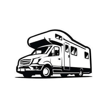 Campervan RV motor home monochrome vector art isolated.