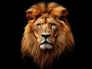 Lion King Portrait: Majestic Male Lion Isolated on Black Background