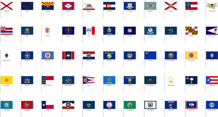 Flags of US States. Flags of all American states on white background. Vector illustration