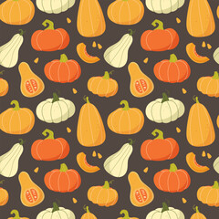 Pumpkin background. Autumn vegetables seamless pattern