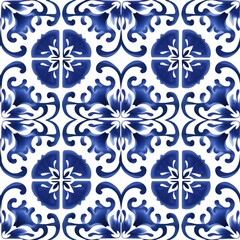 Fototapeta premium Tile pattern of chinese tea backgrounds blue art.