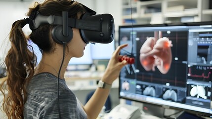 Researcher Utilizing Virtual Reality for Biomedical Innovation and 3D Printed Organ Design