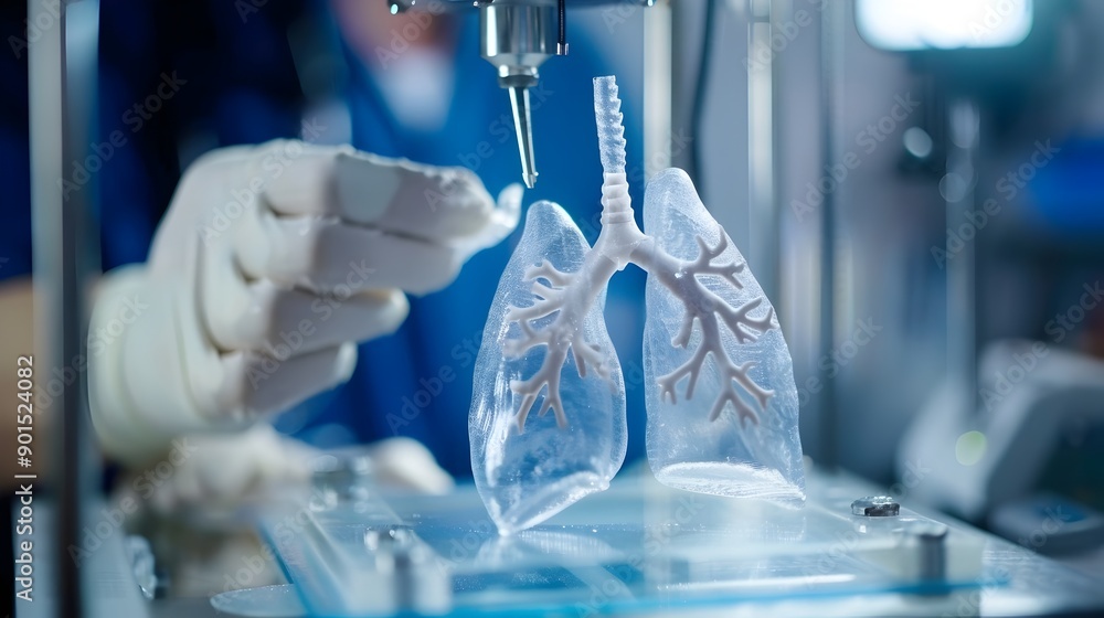 Aufkleber scientist using 3d printer to create lung scaffold for tissue engineering and respiratory health