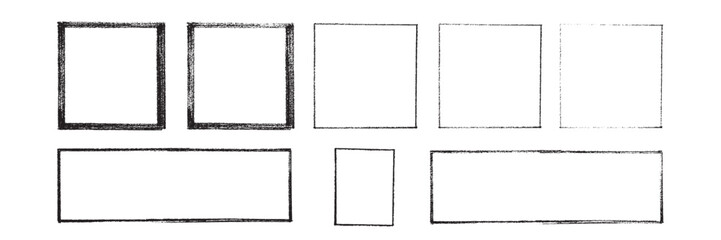 Chalk or crayon hand drawing frames set. Grunge rectangle and square shape. Vector stock illustration isolated on white background for design template social media files, print and photo materials