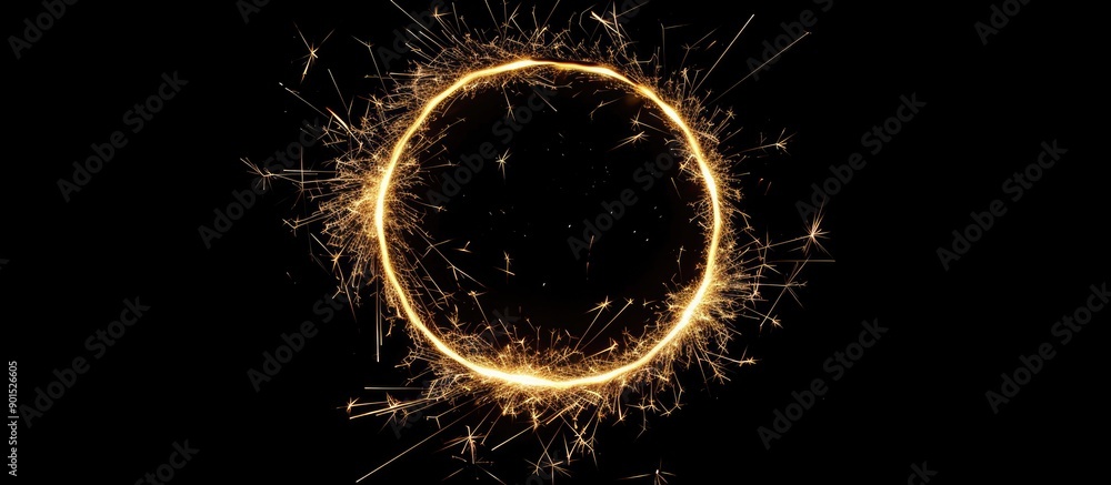 Poster circular arrangement of sparkling sparklers on black backdrop high quality copy space image
