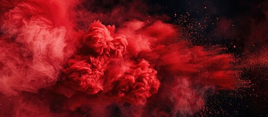 Creative red powder cloud design set on a dark backdrop with ample copy space image provided