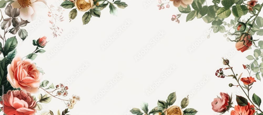 Poster craft card with floral frame isolated on white background perfect for showcasing items in a flat lay
