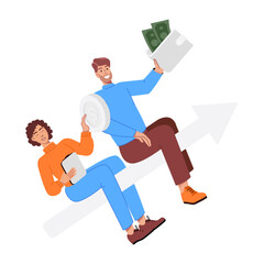 People with investment growth arrow, flat illustration 

