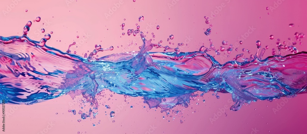 Poster abstract blue and pink liquid lines create a vibrant water splash scene seen from above ideal for a 