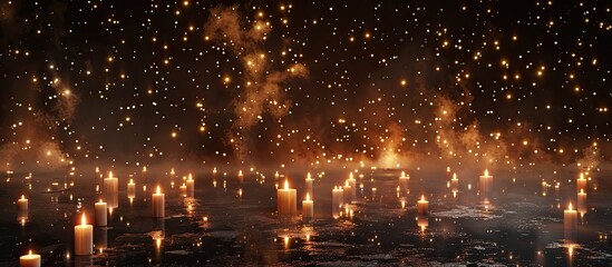 Many candles and a three foot distance with a blank space for an image. Copy space image. Place for adding text and design