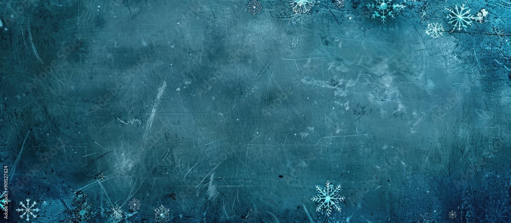 Poster holiday themed cover in blue with a textured look and numerous snowflakes suitable for adding text o