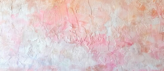 Obraz premium Venetian plaster wall background in a soft rose hue with an artistic pastel texture and copy space image creating a lovely light pink stucco surface for interior design resembling abstract delicate w