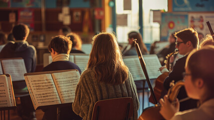 students practicing in music class