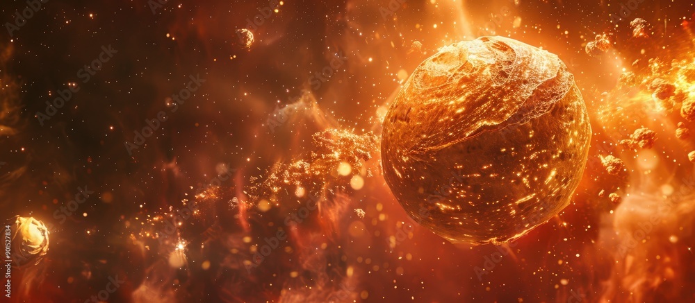 Poster bread floating in a cosmic setting surrounded by brilliant stars with a blank background for inserti