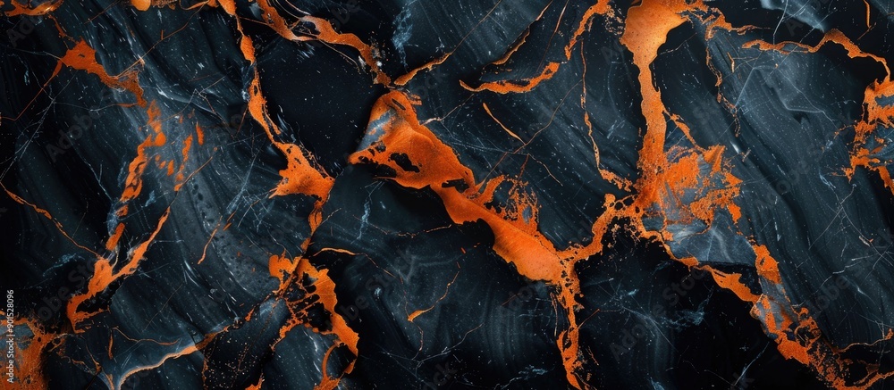 Poster top view of a creative black and orange marble stone background pattern ideal for design projects wi