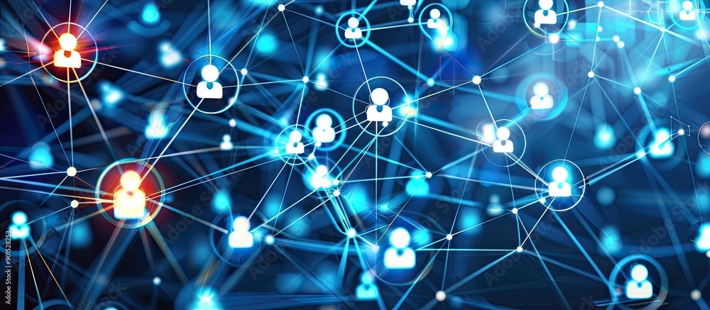 Poster exploring the idea of online marketing through a network of internet connections with a blank space 