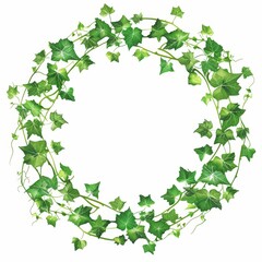 Fototapeta premium Hedera vine botanical round frame design element with an illustration of green ivy creeper plants. Modern illustration of decorative ivy plants circle border.