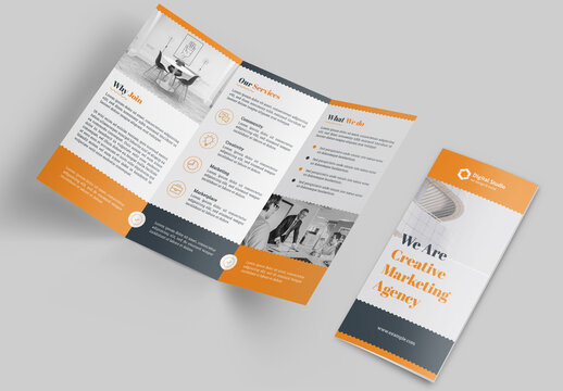 Trifold Brochure Layout with Orange Accents