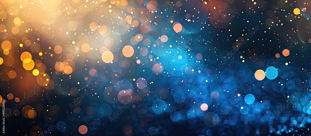 Poster colorful abstract blue bokeh background with circular points of bright light adding a defocused back