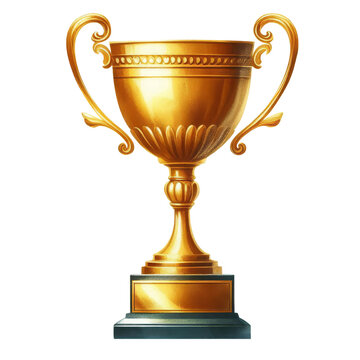 Watercolor illustration, golden trophy with style hand-drawn digital painting illustration. rophy isolated on white background.