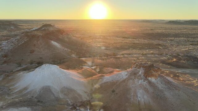 Flying over surreal landscape of Breakaways Conservation Park, South Australia