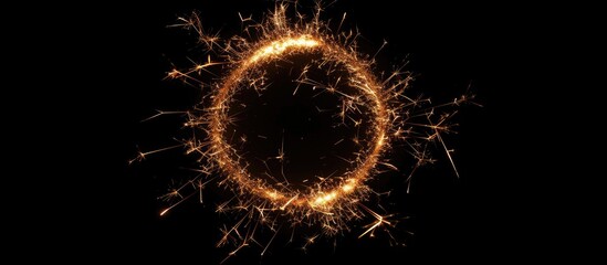 Circular arrangement of sparkling sparklers on black backdrop high quality copy space image