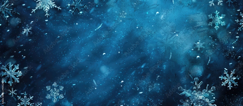 Poster holiday themed cover in blue with a textured look and numerous snowflakes suitable for adding text o