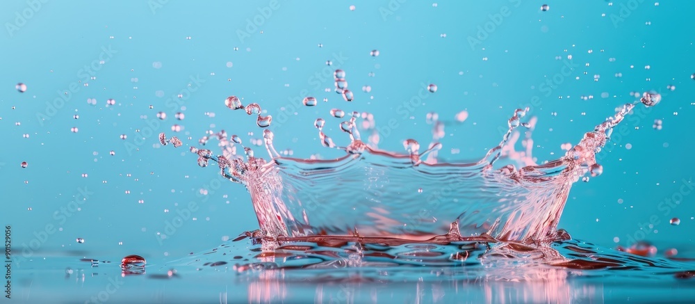 Poster an image showing a water splash isolated on a blue background with copy space image