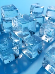 ice cubes on blue background