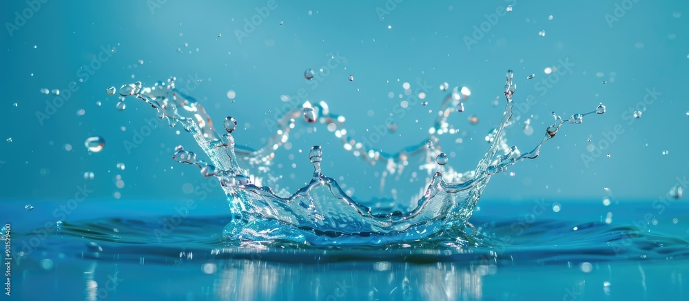 Poster an image showing a water splash isolated on a blue background with copy space image