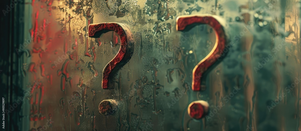 Poster a question mark written on misted glass creates a mysterious copy space image