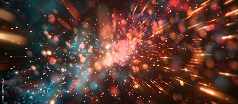Poster abstract holiday background with fireworks at new year and copy space image