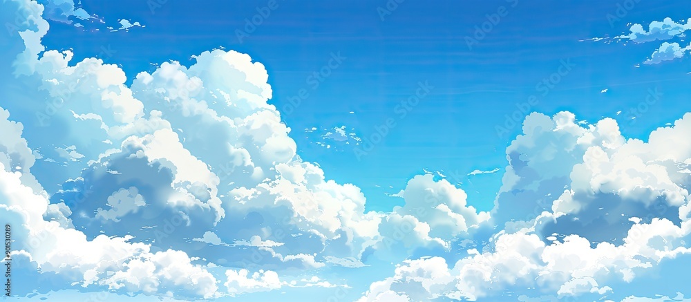 Poster Summer blue sky featuring fluffy white clouds beautified with a background pattern perfect for adding text with a copy space image