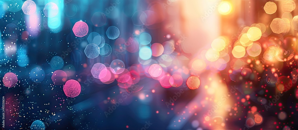 Poster Vivid bokeh blurred background with shimmering abstract elements and ample copy space image