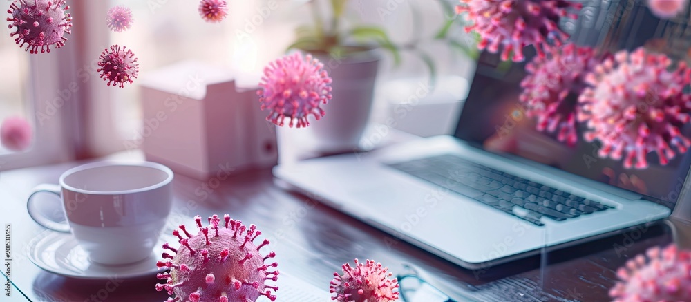 Poster concept of coronavirus prevention while working from home creating a copy space image