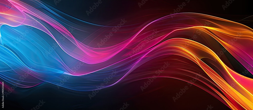 Poster colorful abstract lines on a black background with copy space image