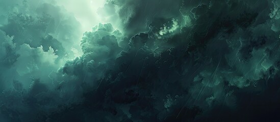 Fototapeta premium A dark immense storm cloud fills the sky creating a stormy environment with the rain suitable for a copy space image