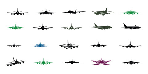 Black and White Aircraft Icons: Large Collection of Airplane Silhouettes