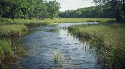 Obraz premium Wetlands and Marshes, Pictures of wetlands and marshlands, highlighting their role in supporting diverse wildlife and maintaining ecological balance