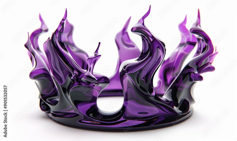 Poster the flame shape in liquid mercury is rendered in 3d as an abstract metallic melted burn form.