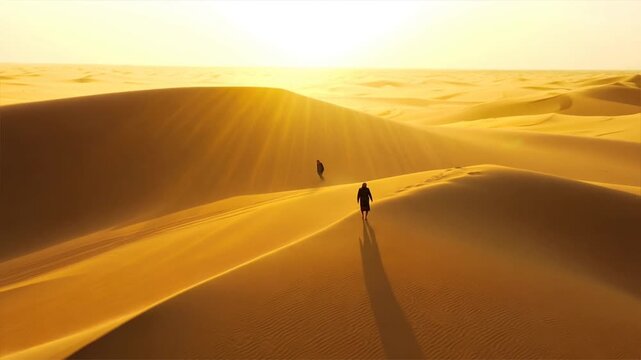 Golden sand dunes under a vibrant sunset sky 