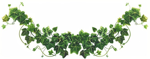 An illustration of hanging or wall creeping ivy plants on a white background with green climbing ivy creeper branches. Hedera vine frames and borders. A botanical design element.